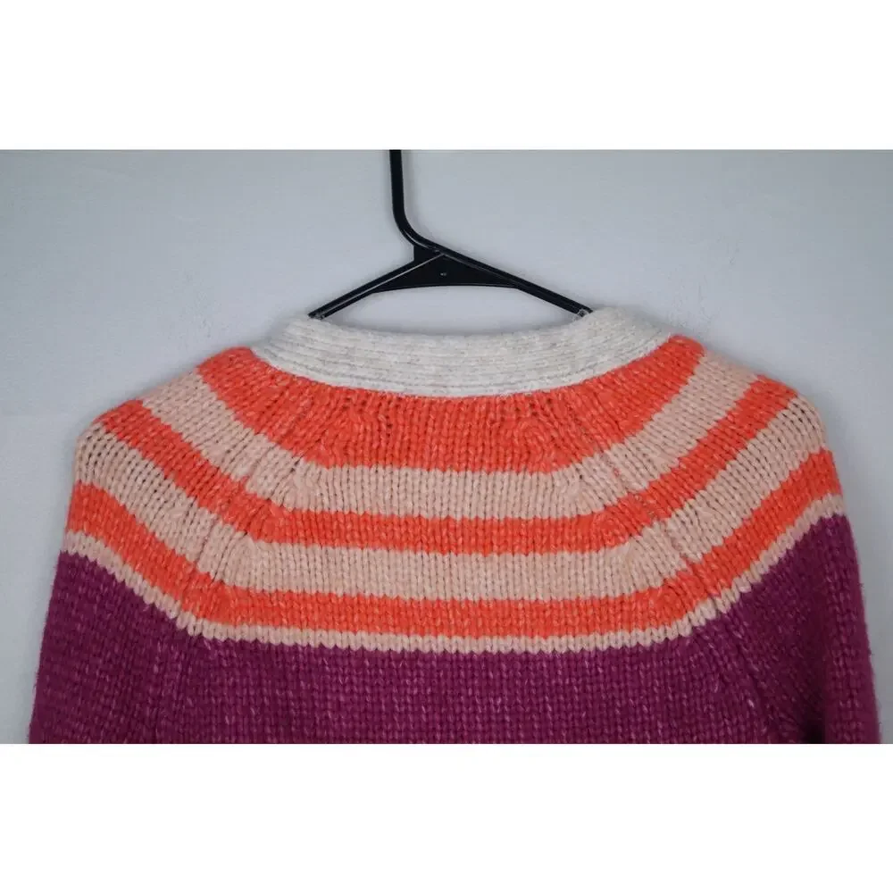 American Eagle Striped Cardigan Button Front Multicolor Pink Cream Fuzzy Size XS
